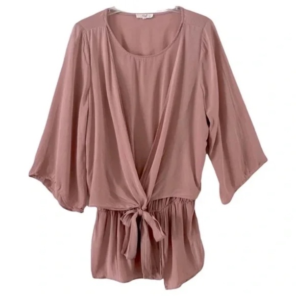 Easel | Blush Pink Layered Wrap Front Blouse, Small - Picture 1 of 6